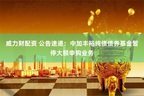 威力财配资 公告速递：中加丰裕纯债债券基金暂停大额申购业务