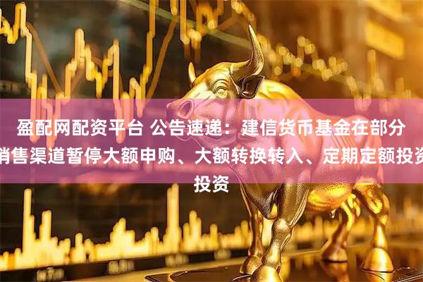 盈配网配资平台 公告速递：建信货币基金在部分销售渠道暂停大额申购、大额转换转入、定期定额投资
